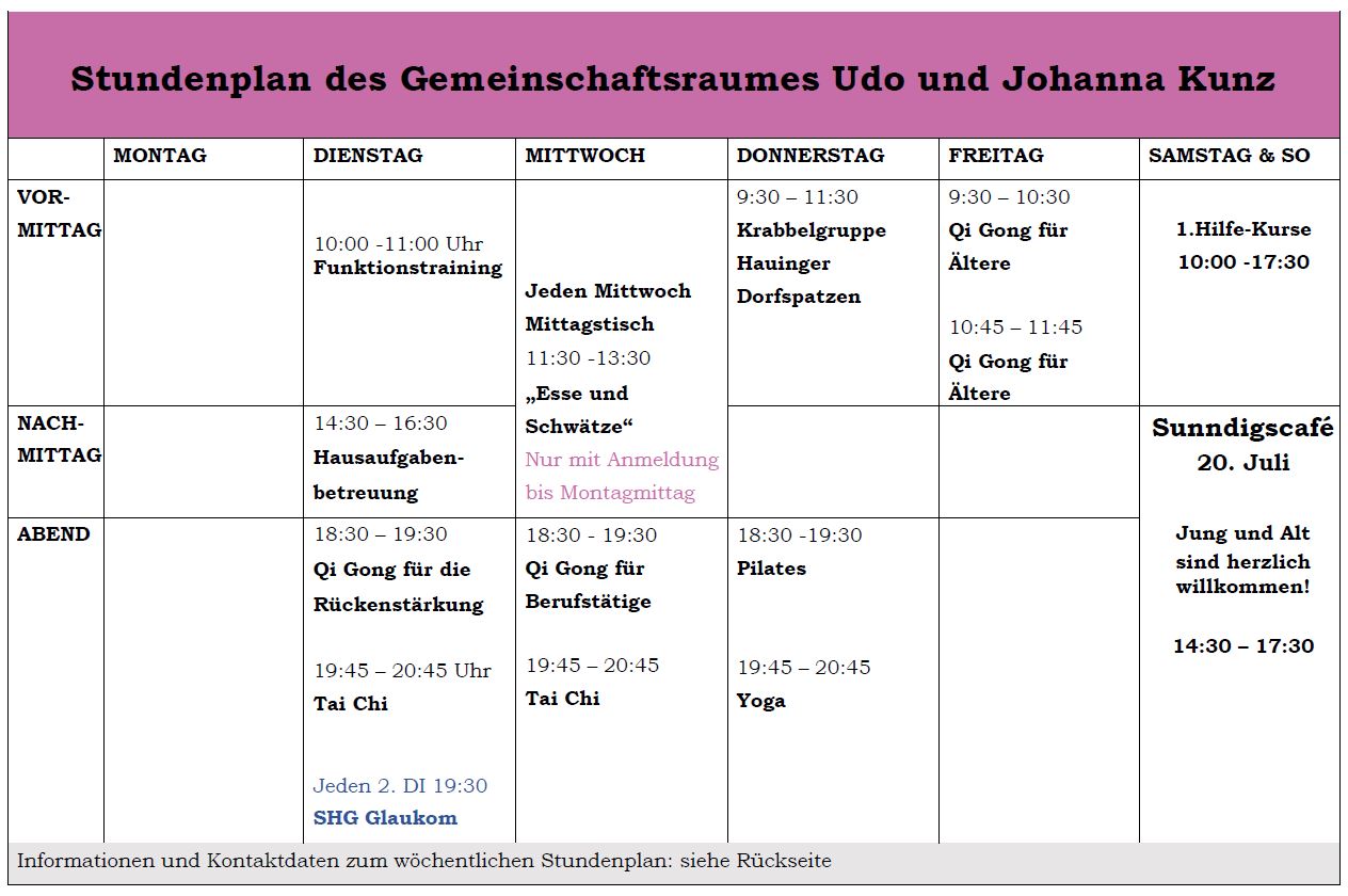 Flyer Sommer 2025 Belegungsplan